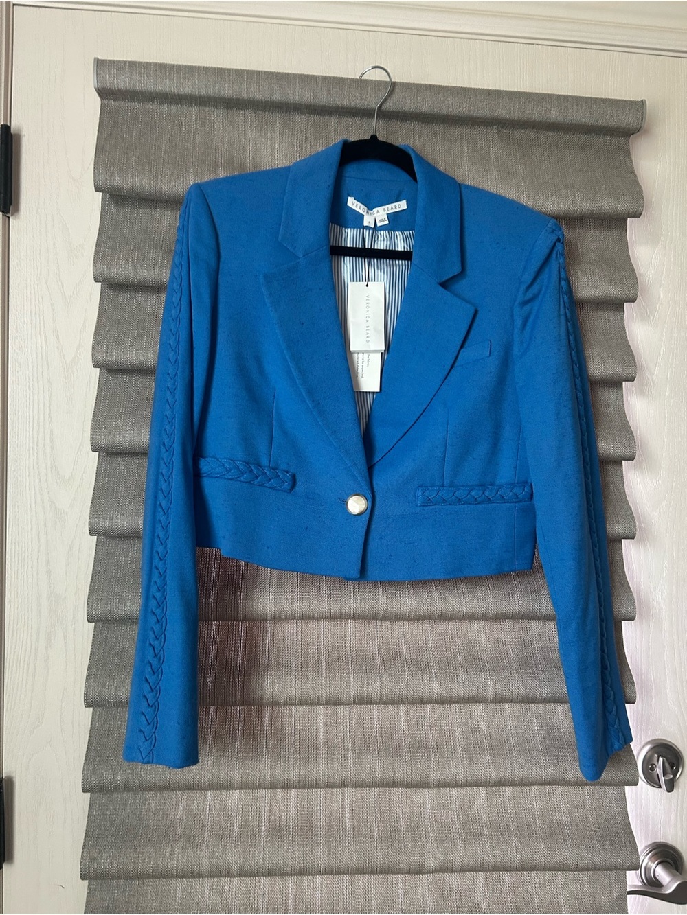 Veronica Beard Cropped Royal Blue Braided-Trim Blazer